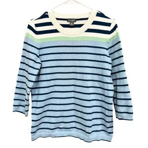 Eddie Bauer Striped‎ Crew Neck Sweater Cotton Blend 3/4 Sleeve Top Large